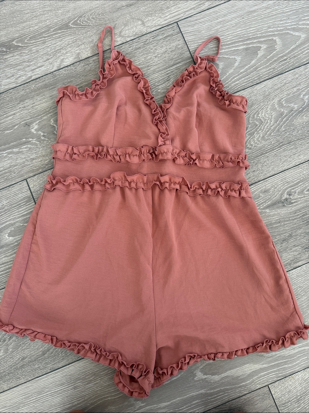 Fashion Nova Rose Pink Ruffle Trim Romper
